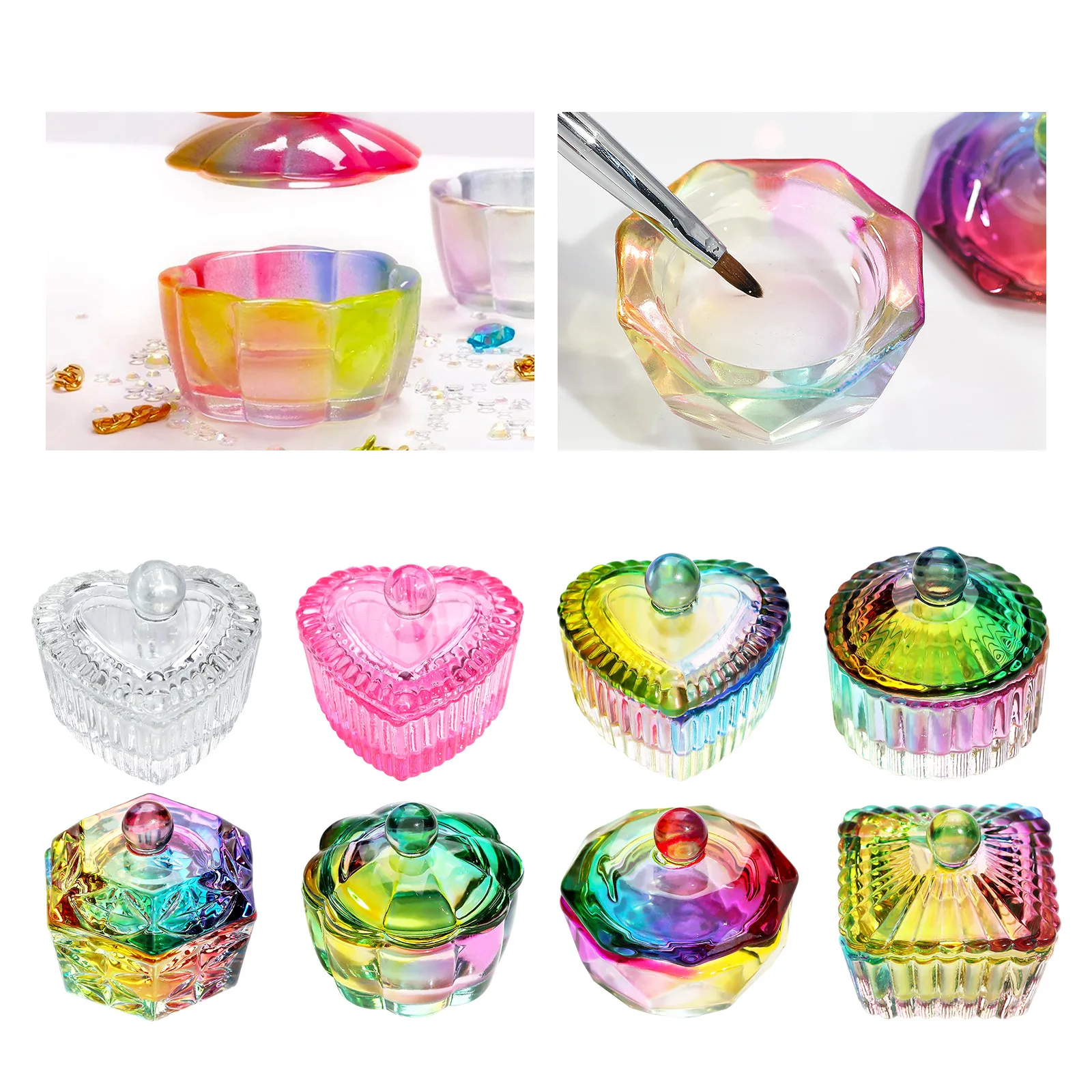 Glass Acrylic Powder Liquid Nail Crystal Cup With Lid Aurora Colorful Dappen Bowl Cup Holder Container Equipment Nail Art Tools 1
