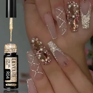 LILYCUTE 5ML Bright Sparkling Champagne Gold Liner Gel Nail Polish French Style Reflective Glitter Pull Line Graffiti Stripe Gel