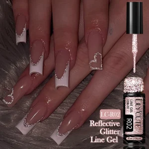 LILYCUTE 5ML Super Bright Reflective Glitter Colorful Liner Gel Nail Polish Rose Gold Sparkling Shine Line Graffiti Stripe Gel